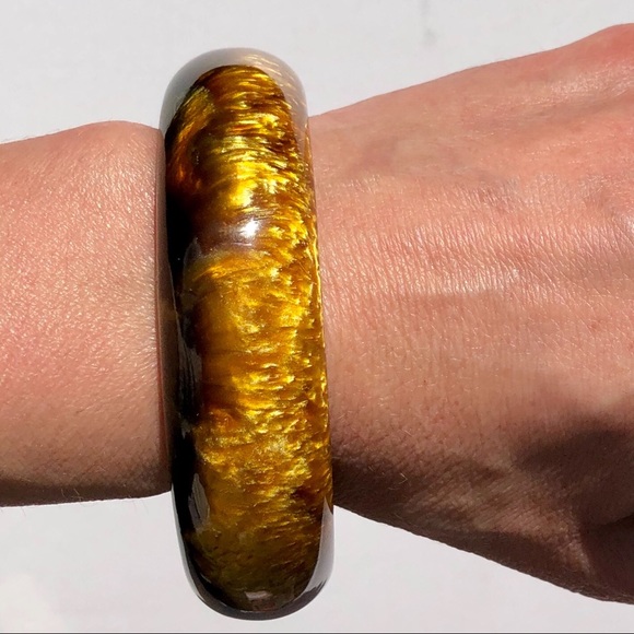 💥Boho Chunky Lucite Bangle Bracelet Gold Specks - Picture 2 of 8